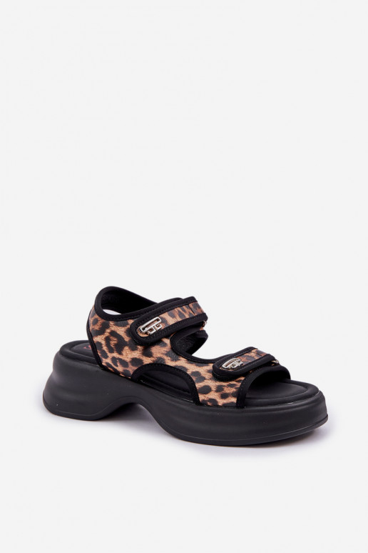 Eko Pelle Sandali leggeri con una piattaforma con motivi di pelliccia di leopardo colore marrone Deniffia