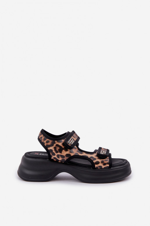 Eko Pelle Sandali leggeri con una piattaforma con motivi di pelliccia di leopardo colore marrone Deniffia