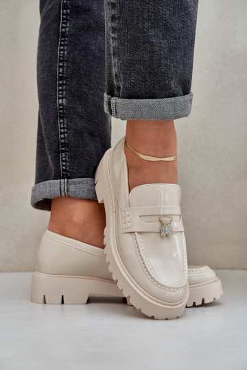 Mocassini laccati Femminile Z Przypinką Orsi di peluche beige INulinea