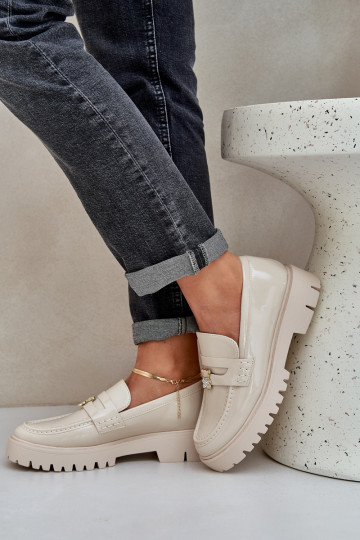 Mocassini laccati Femminile Z Przypinką Orsi di peluche beige INulinea 2