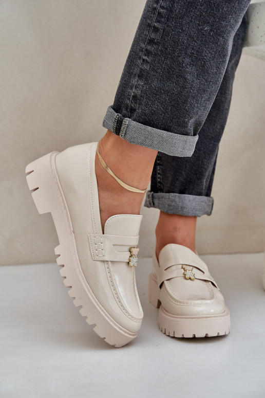 Mocassini laccati Femminile Z Przypinką Orsi di peluche beige INulinea Mocassini laccati Femminile Z Przypinką Orsi di peluche beige INulinea