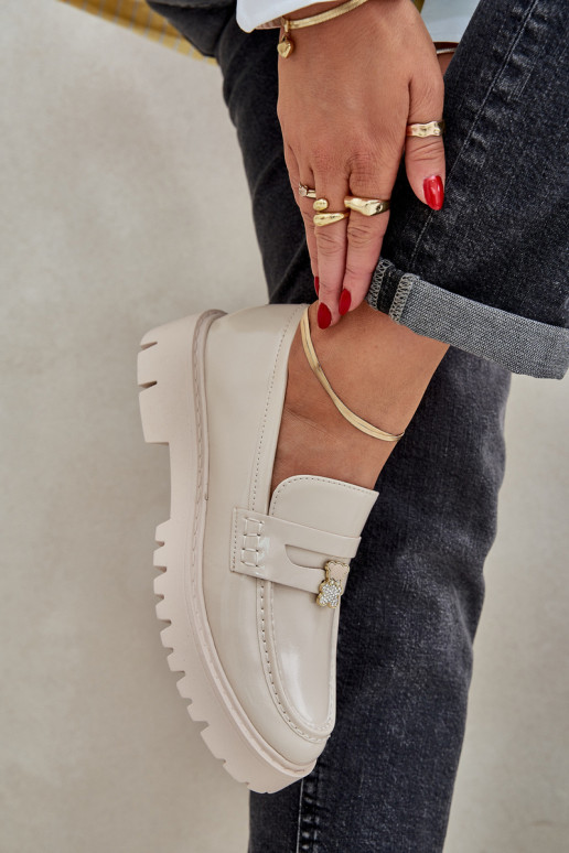 Mocassini laccati Femminile Z Przypinką Orsi di peluche beige INulinea Mocassini laccati Femminile Z Przypinką Orsi di peluche beige INulinea