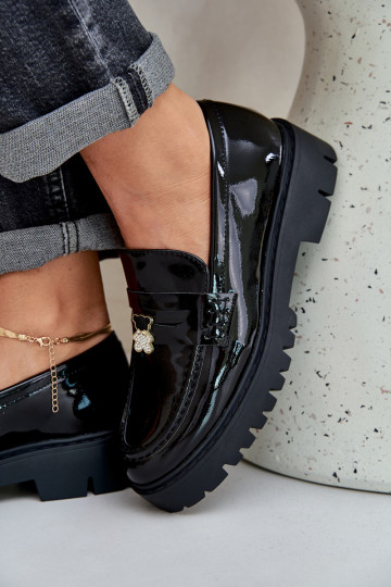 Mocassini laccati Femminile Z Przypinką Orsi di peluche colore nero INulinea