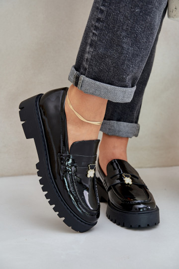 Mocassini laccati Femminile Z Przypinką Orsi di peluche colore nero INulinea 2