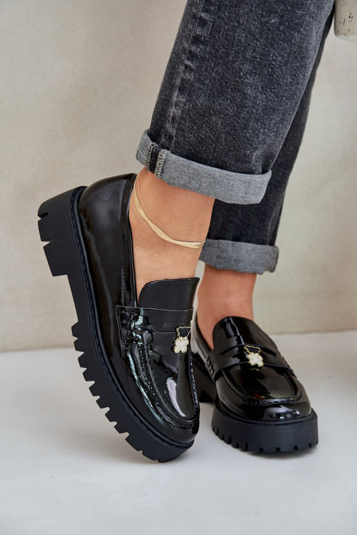 Mocassini laccati Femminile Z Przypinką Orsi di peluche colore nero INulinea Mocassini laccati Femminile Z Przypinką Orsi di peluche colore nero INulinea