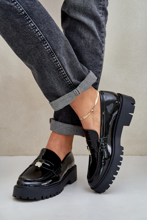 Mocassini laccati Femminile Z Przypinką Orsi di peluche colore nero INulinea Mocassini laccati Femminile Z Przypinką Orsi di peluche colore nero INulinea