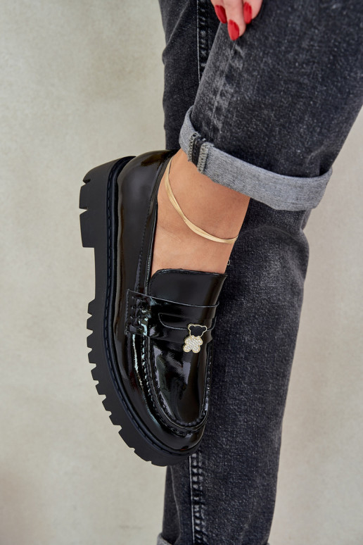 Mocassini laccati Femminile Z Przypinką Orsi di peluche colore nero INulinea Mocassini laccati Femminile Z Przypinką Orsi di peluche colore nero INulinea