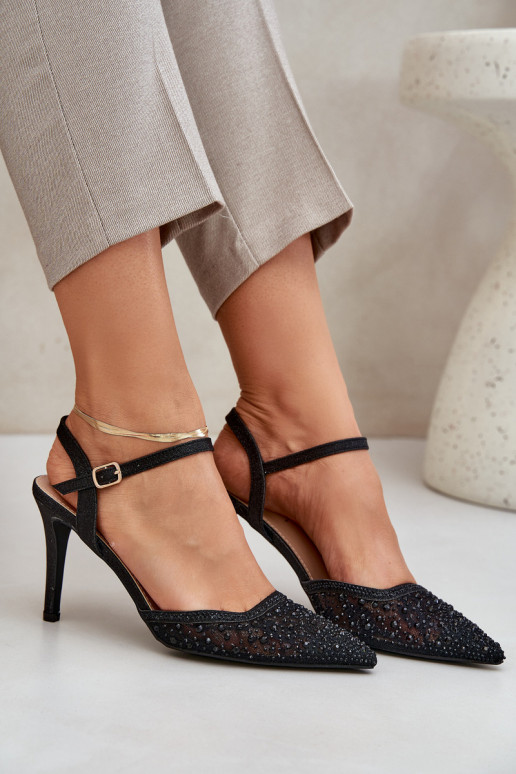 Decorato scarpe col tacco alto con tacco aperto colore nero Abilitatonadra Decorato scarpe col tacco alto con tacco aperto colore nero Abilitatonadra