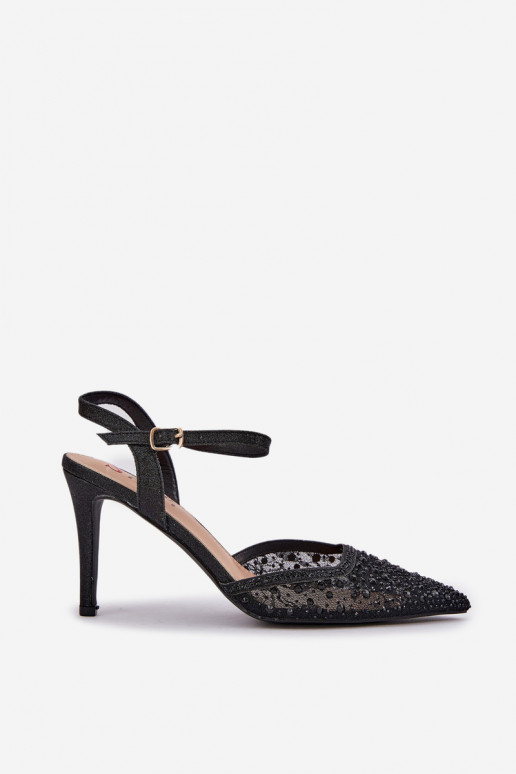 Decorato scarpe col tacco alto con tacco aperto colore nero Abilitatonadra Decorato scarpe col tacco alto con tacco aperto colore nero Abilitatonadra