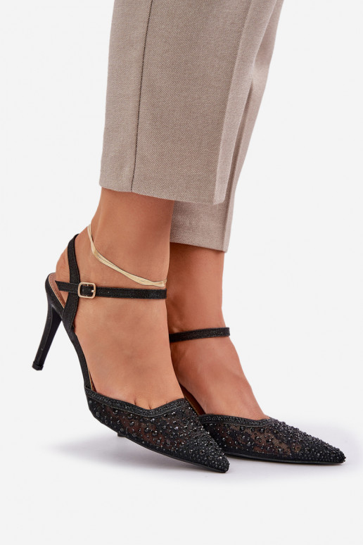 Decorato scarpe col tacco alto con tacco aperto colore nero Abilitatonadra Decorato scarpe col tacco alto con tacco aperto colore nero Abilitatonadra