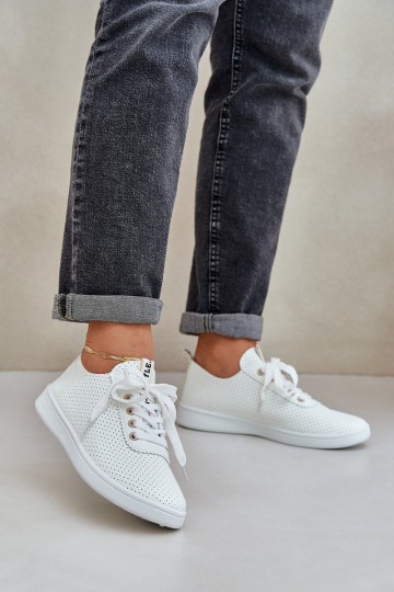 Sneakers stringate da donna traforate colore avorio Carinel