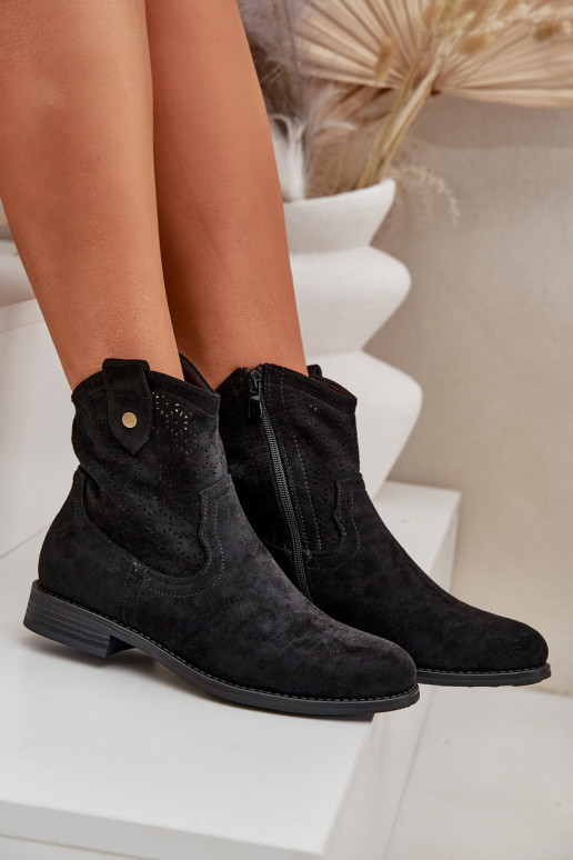 Stivali traforati con tacchi larghi S.Barski HY51-063 colore nero