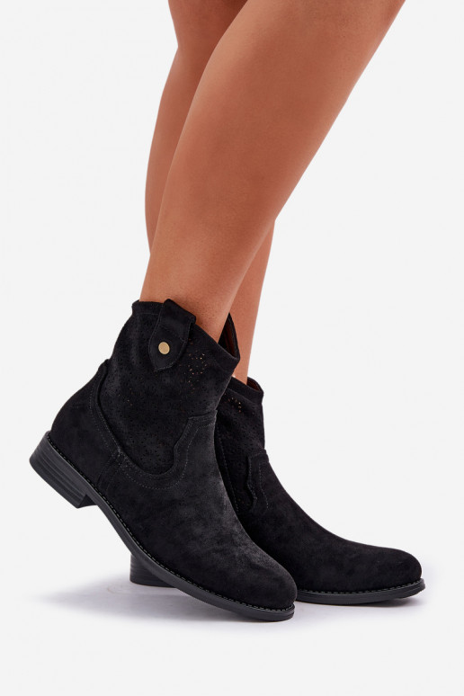 Stivali traforati con tacchi larghi S.Barski HY51-063 colore nero