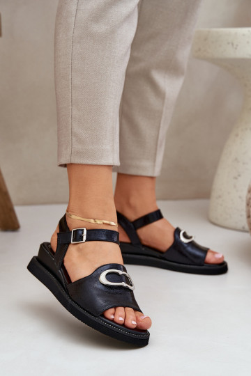 Sandali laccati da donna con una piattaforma con ornamenti colore nero Salianes