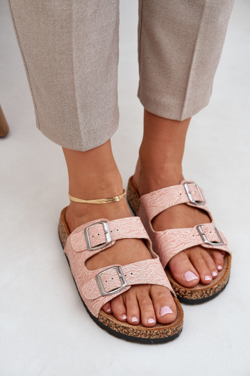 Pantofole Su suola in sughero con fibbie colore rosa Atera