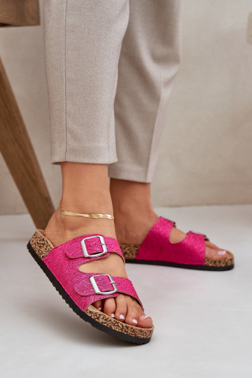 Pantofole Su suola in sughero con fibbie colore rosa Atera