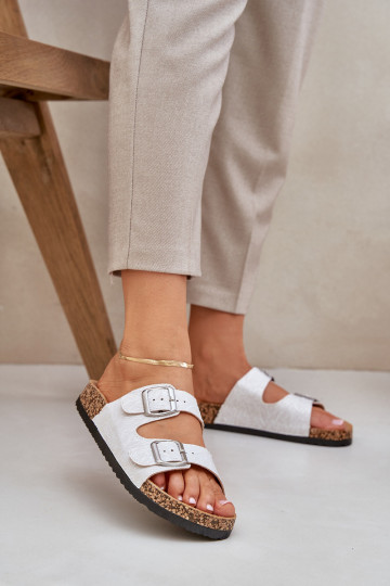 Pantofole Su suola in sughero con fibbie colore grigio Atera 2