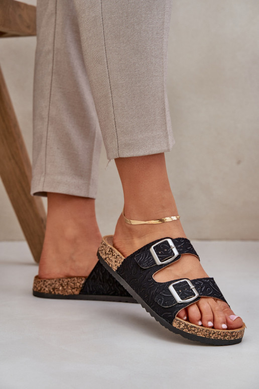  Pantofole Su suola in sughero con fibbie colore nero Atera