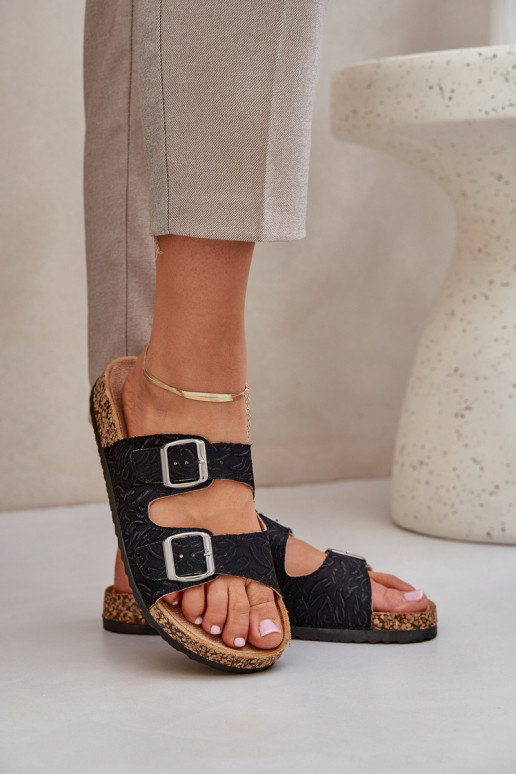  Pantofole Su suola in sughero con fibbie colore nero Atera