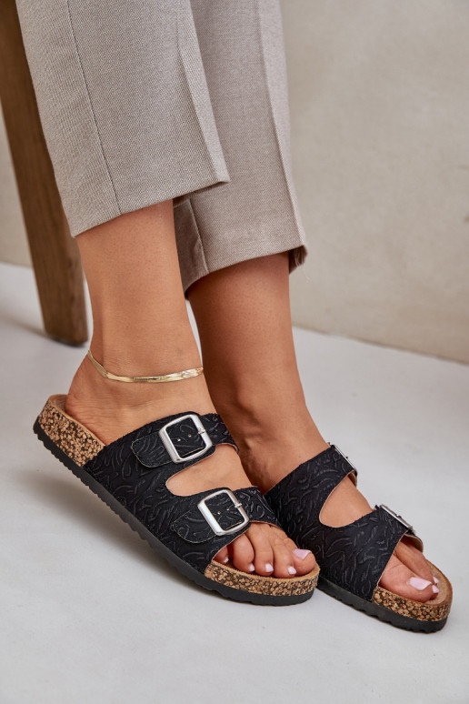  Pantofole Su suola in sughero con fibbie colore nero Atera