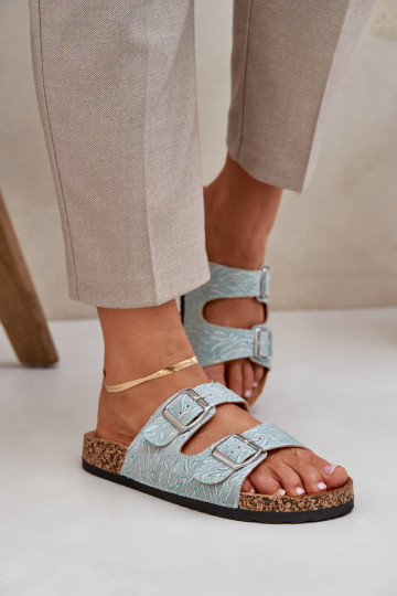  Pantofole Su suola in sughero con fibbie colore menta Atera