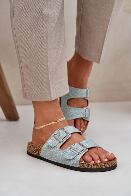  Pantofole Su suola in sughero con fibbie colore menta Atera