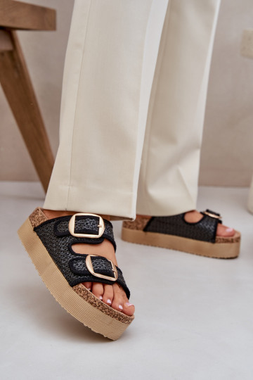 Pantofole Con treccia I con fibbiemi con una piattaforma colore nero Aralissea