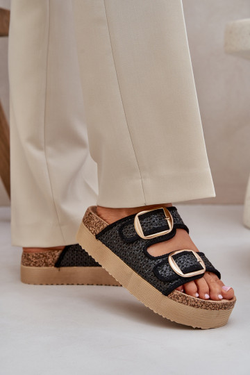Pantofole Con treccia I con fibbiemi con una piattaforma colore nero Aralissea 2