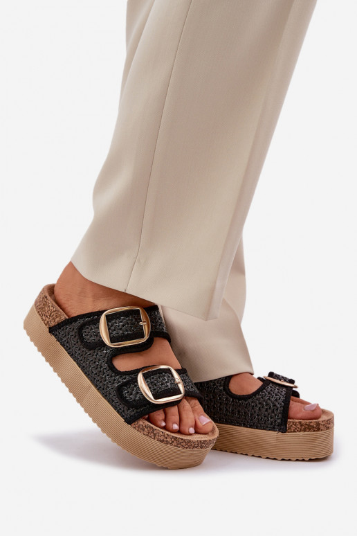 Pantofole Con treccia I con fibbiemi con una piattaforma colore nero Aralissea