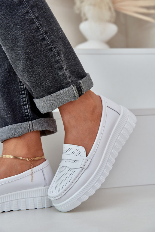 Pelle Mocassini con plateau da donna I Koturnie Colore bianco Elanindel Pelle Mocassini con plateau da donna I Koturnie Colore bianco Elanindel