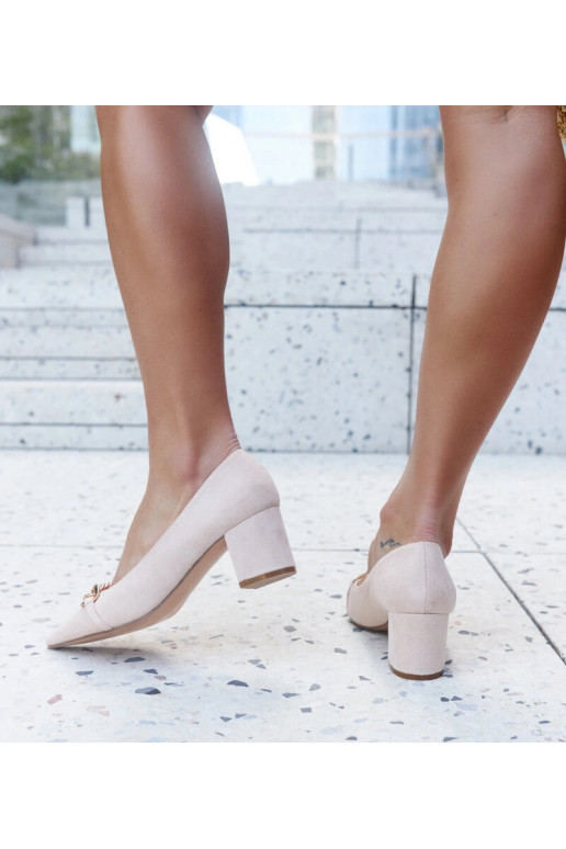 Décolleté beige con tacco a blocco Makka