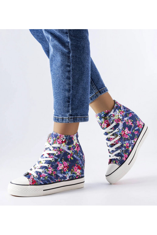 Sneakers con zeppa floreale blu navy...