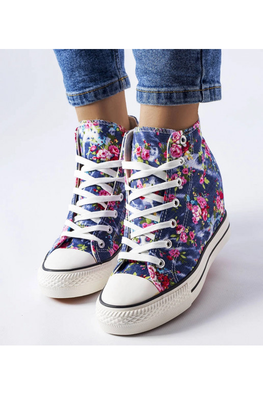 Sneakers con zeppa floreale blu navy...
