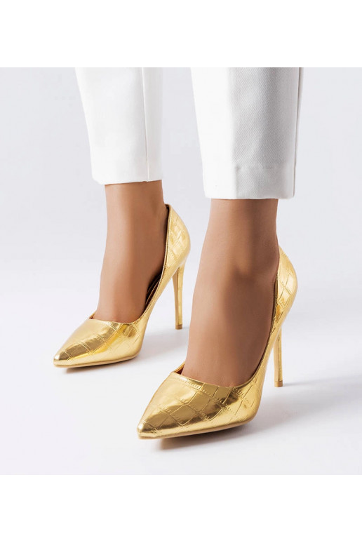 Scarpe col tacco alto in oro goffrato...