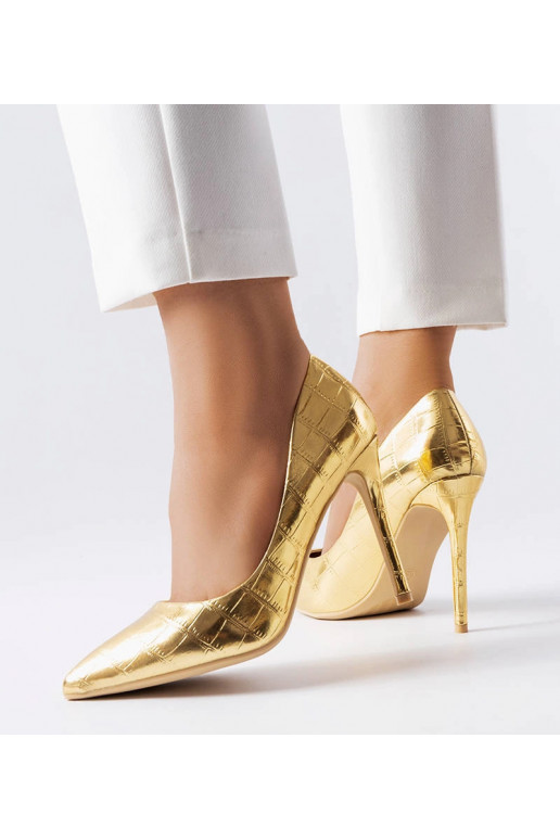 Scarpe col tacco alto in oro goffrato...