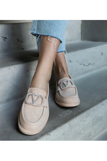 Mocassini beige decorati...