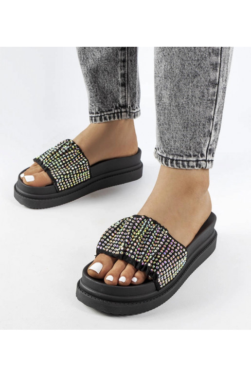 Mules con plateau e zirconi neri Franet