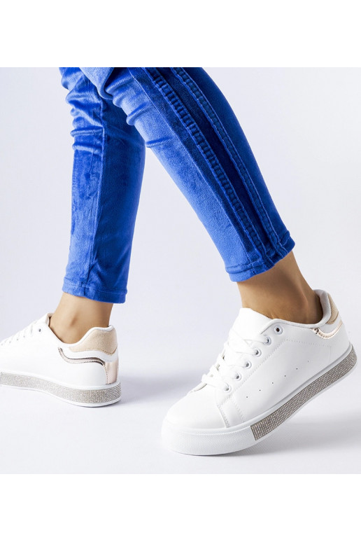 Sneakers bianche e beige con zirconi...