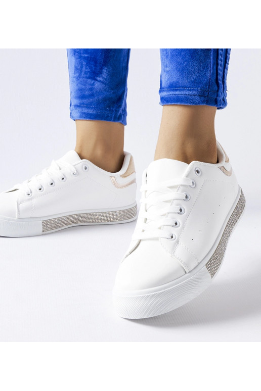 Sneakers bianche e beige con zirconi...
