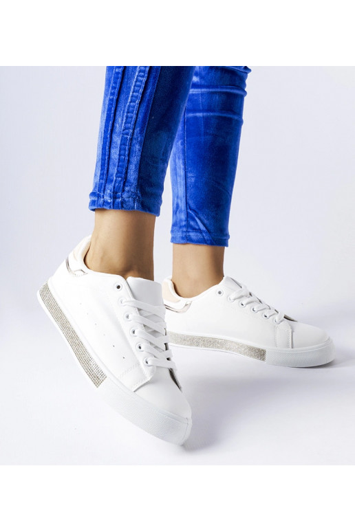 Sneakers bianche e beige con zirconi...