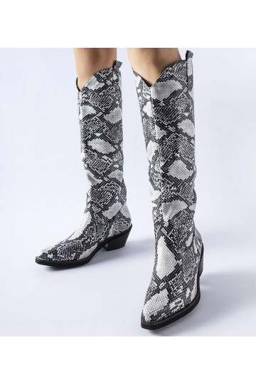 Stivali da cowboy Chapin con stampa serpente in bianco e nero 2