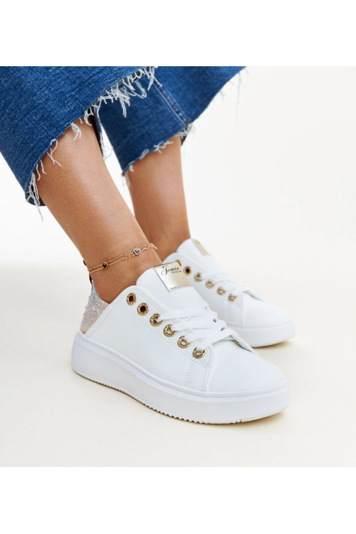 Sneakers bianche e beige con zirconi...