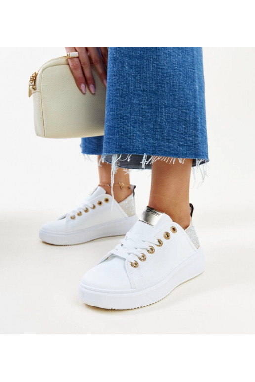 Sneakers bianche e beige con zirconi...