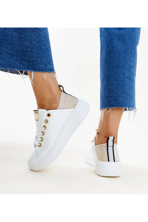Sneakers bianche e beige con zirconi...