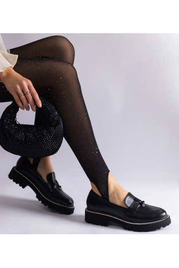 Mocassini in similpelle nera decorati con strass Henley