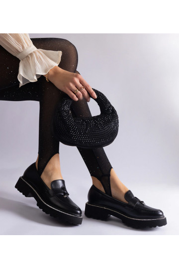 Mocassini in similpelle nera decorati con strass Henley 2