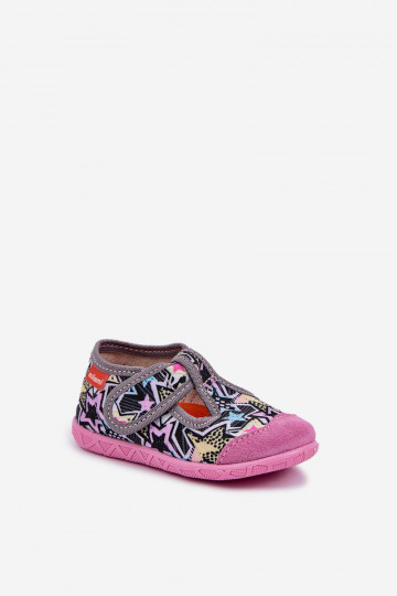 Pantofole Milami per bambini con chiusura adesiva color grigio-rosa Jasimrra