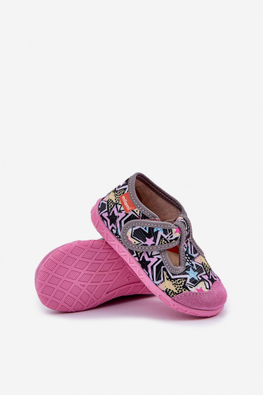 Pantofole Milami Infantile con chiusure adesive grigio-colore rosa Jasimrra