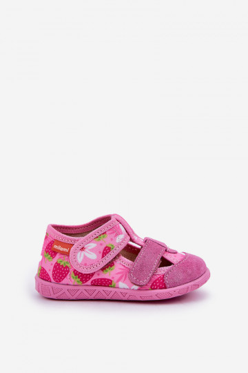 Pantofole Milami Infantile con chiusure adesive IN fragole colore rosa Reathiana 2