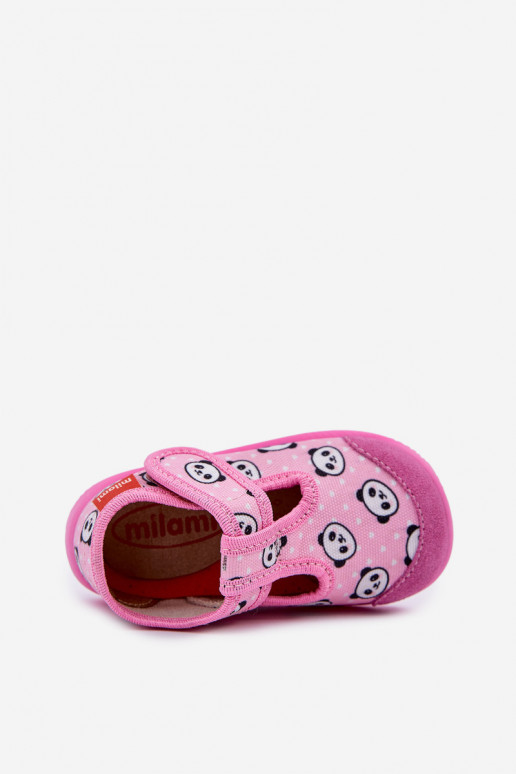 Pantofole Milami Infantile Elastyczne con chiusure adesive IN Panda colore rosa Ambette